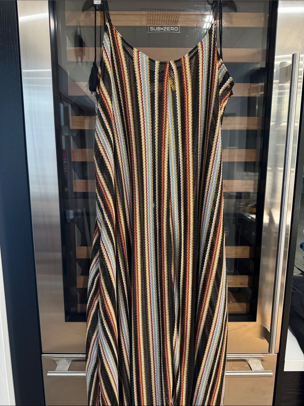 Zara Striped Open Knit Crochet Maxi Swim Cover Up Dress Size S